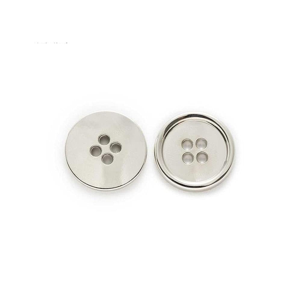 10 PCS Metal Buttons Suit Shirts Coats Sewing Round Retro 4-Hole Buttons for Clothes Decoration Handmaking (Silver, 25mm)
