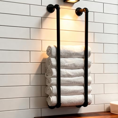 JIANZHUO Towel Racks for Bathroom Wall Mounted 36 Inch,Industrial Pipe Storage Organizer Towel Holder(Black)