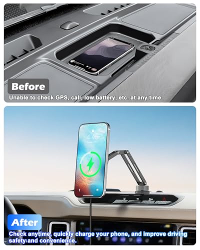 Image of CloudValley Extended 15W Magnetic Wireless Car Charger Phone Mount for Ford Bronco 2021-2026 2 /4 Door, Aluminum Alloy Magnetic Phone Holder, Off-Road Stable Anti-Shake No Drill Dash Mount