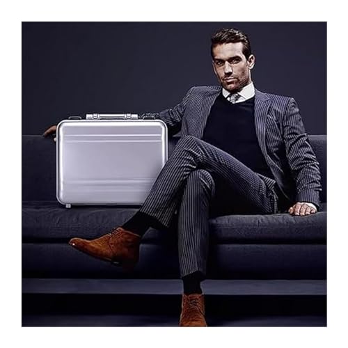 Suitcase Aluminum Briefcase,Large CapacityPortable Business Briefcase, Home Medical Case, Cash Carrying Case Equipment Tool Case (Color : Silver, Size : 16.1 * 11.8 * 6.1in)3