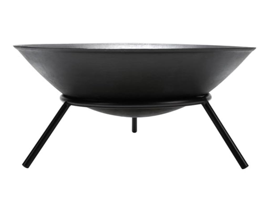Perel Brasero Redondo con Soporte de 3 Patas, brasero Exterior de Hierro Fundido Ø56 cm, Altura 26 cm, Chimenea de jardín Negra para terraza o balcón, Ideal para leña o carbón