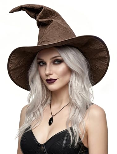 UQJE Wizard Hat for Adults Halloween Witch Hat Sorcerer Costume Accessory (New Brown)
