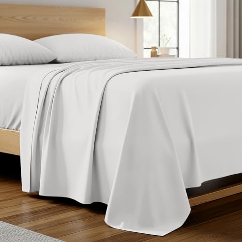 Mellanni Twin XL Size Flat Sheet - Iconic Collection Bedding - Hotel Luxury, Extra Soft, Cooling - Wrinkle, Fade, Stain Resistant - 1 Flat Sheet Only (Twin XL, White)