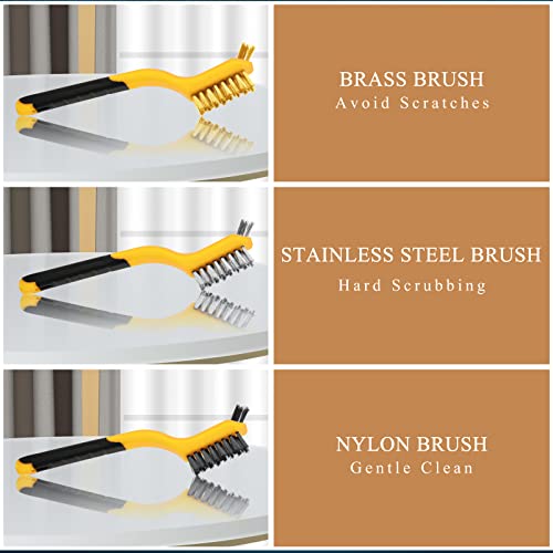 Wire Brush Set, 6 Pcs Brass/Stainless Steel/Nylon Wire Brushes For Cleaning With Curved Handle Grip For Rust Removal, Dirt, Paint Scrubbing(Yellow) #TOP4
