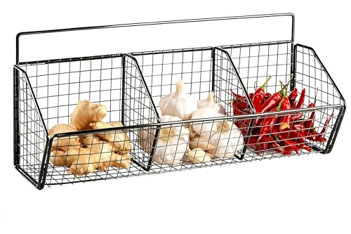 ZoeQide Panier mural en métal à 3 compartiments – Panier mural en fil de fer pour légumes –...