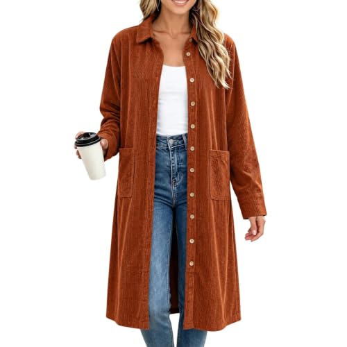 MaMiDay Women's Corduroy Shirt Button Down Long Jacket with Pockets - image 4