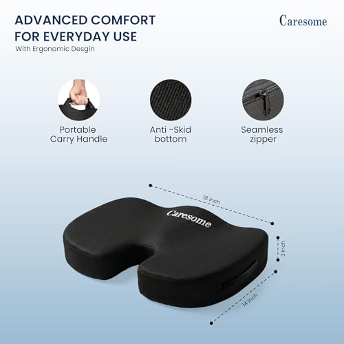 Image of High Density Coccyx Seat Cushion for Hip | Tailbone | Coccyx | Sciatica Pain Relief | Proprietary Hi-Per Foam Ergonomic Design | Contoured Cushion for Office & Home