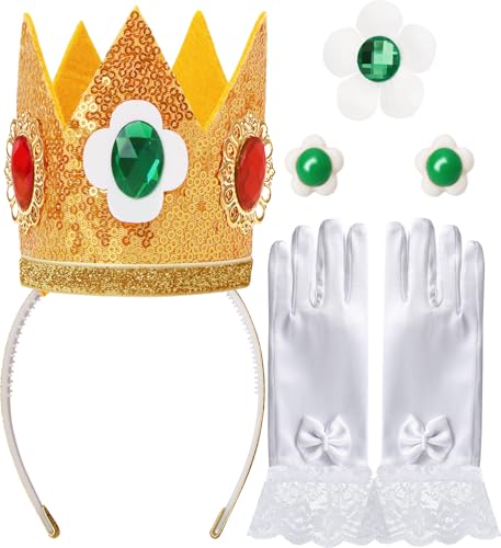 BOXPATH 4 PCS Princess Crown Accessories Set Princess Costume Accessories for Girls Halloween Dress Up (Gold 2 Small)