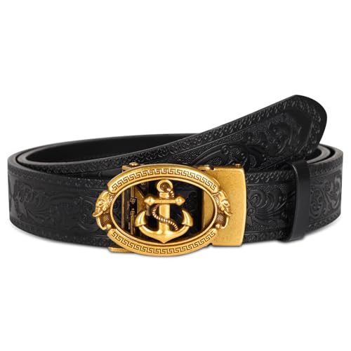 Image of Aurolran Men&Womens Leather Dress Belt Business Automatic Buckle Belt Color-Black Silver Gold
