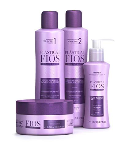 Cadiveu - Home Care Line - Plastica Dos Fios Hair Smoothing Set: Shampoo (300ml), Conditioner (300ml, Hair Treatment Mask (200ml), Hair Primer (110ml). (SET of 4)