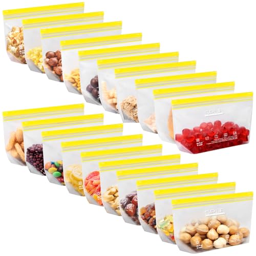 SPLF 20 Pack Reusable Snack Bags Dishwasher Microwave Safe, BPA Free Extra Thick Leakproof Reusable Food Storage Bags Silicone Free Snack Pouch Freezer Bags Fridge Organization
