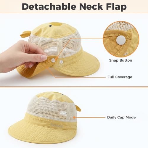 Image of SNOWIE SOFT Baby Sun Hat Summer Cap for Baby Girl 1-3 Years, Sun Protection Cap Bucket Hat with Chin Strap and Back Sun Shield Breathable Summer Protection Caps Visor Hats UV Caps for Beach Travel