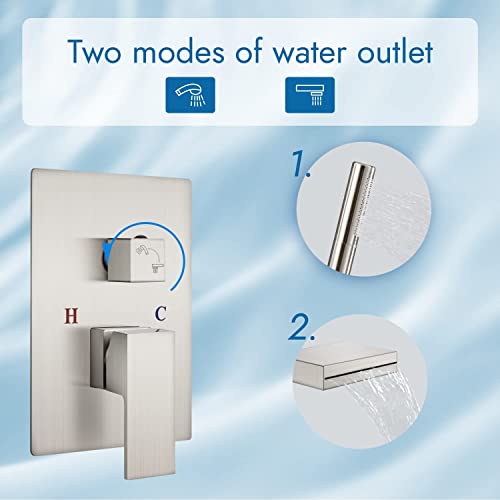 Robinet de baignoire cascade bec mural mitigeur douche nickel brossé - 3