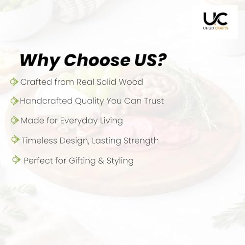 Image of UHUD CRAFTS Premium Wooden Round Serving Tray /Platter | Decorative Tray for Home Decor, Dining Table & Kitchen Decor | Circular Solid Wood Tray for Serving Tea, Coffee or Breakfast