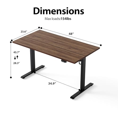 Image of Agilestic Electric Standing Desk, 48 x 24 Inches Height Adjustable Desk, Sit Stand up Desk for Work Office Home, Splice Board, Dark Walnut
