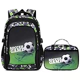 Yvechus Mochila camuflada para crianças, mochila camuflada leve para escola primária, mochila repelente de água, Verde futebol 2 em 1, One Size, Camuflagem
