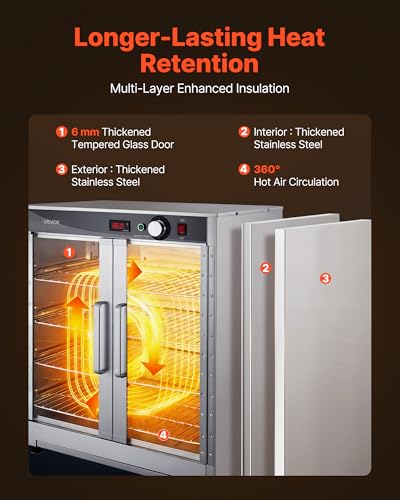 Image of VEVOR Electric Hot Box Food Warmer, 5-Tier Commercial Warming Cabinet with Water Tray, Double-Door and Adjustable Shelves, Stainless Steel Food Warmer Cabinet, for Restaurant, Kitchen, Pizza, Chicken