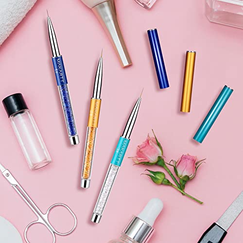 Makartt Nail Art Brushes,Thin Liner Brush,3Pcs,Detail Design Pen Set Acrylic Nail Brush Gel Nail Painting Brush Nail Dotting Tool Nail Drawing Brush Kit Shiny Diamond Premium Handle Home Diy Salon Use #TOP6