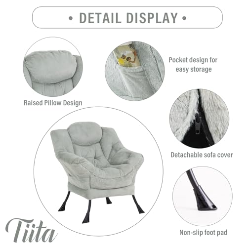 Image of Tiita Lazy Chair with Ottoman, Green Modern Large Accent Chair, Comfy Leisure Sofa Armchair with Ottoman, Reading Chair with Footrest for Bedroom, Living Room, Dorm Rooms, Plush Green