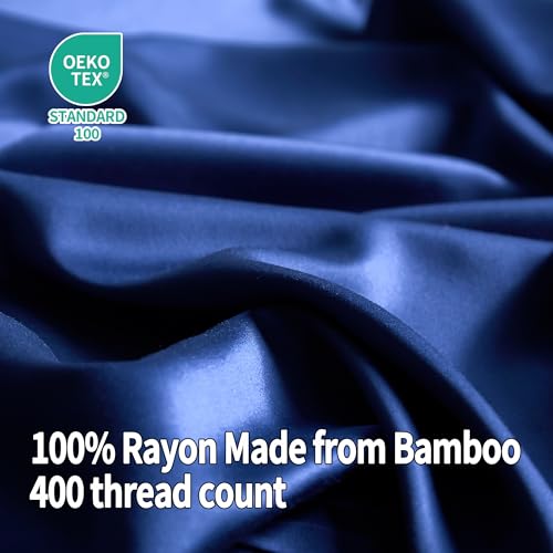 Image of EVERLY Full Sheets Set,Luxuriously 400 Thread Count Organic Viscose Derived from Bamboo Bed Sheet,Cooling Sheets for Full Size 4 Piece Deep Pockets Bedding Sheets &Pillowcases-Navy Blue