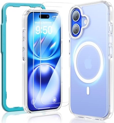 SMARTDEVIL Magnetic for iPhone 16 Case Magsafe with 2 Pack Screen Protector, Alignment Frame [Military Grade Drop Protection], Strong Magnetic Case, Non-Yellowing, Stay Original,White