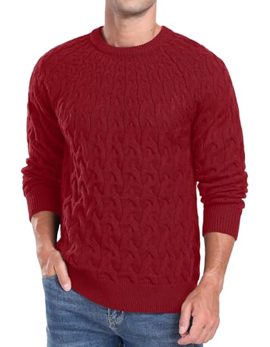Askdeer Men's Cable Knit Pullover Sweater Long Sleeve Crewneck Sweater Casual Soft Knitted Sweater with Ribbing Edge2
