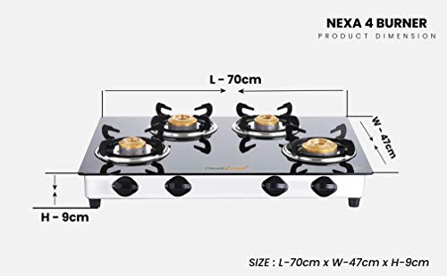 Greenchef NEXA 4 Burner Glass top Gas stove, ISI certified (4 Burner) Manual, Black - Image 3