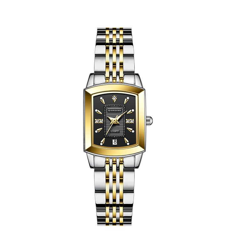 Image of Giordano Analog Pair Watch for Unisex with Square Dial, Crystal Indices, Date Display and Stainless Steel Strap