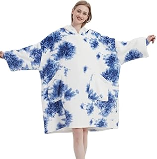 cotton yangda Oversized Hoodie Blanket Fluffy Fleece Blanket Hoodie Sweatshirt w/ Deep Pockets, Cozy Warm Fleece Sherpa, Gifts Adults Mom Wife Girlfriend Men, Light Blue Tie-dye, One size fits all