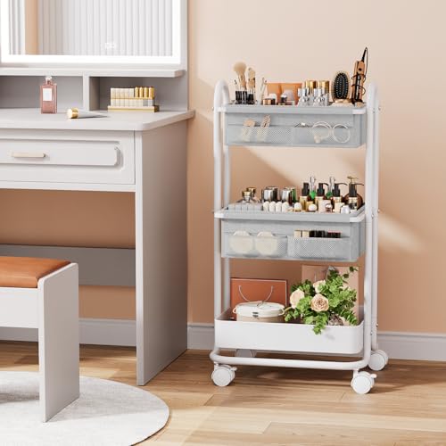 Image of Modanais Baby Diaper Caddy Organizer Cart - 3 Tier Rolling Storage Cart with Wheels, Baby Essentials for Nursery Storage, Detachable Dividers - for Crib, Bedroom, Art & Craft Organizer (Light Gray)