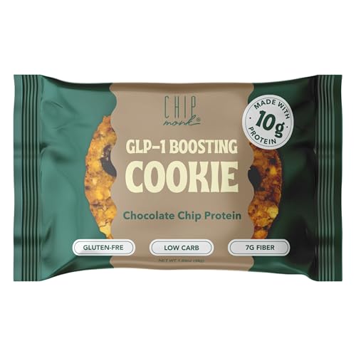 ChipMonk GLP-1 Boosting Cookies - Chocolate Chip Protein (12 Pack) Low Carb, Gluten-Free, High Protein, Healthy GLP-1 Boosting Sweet Snack with 10g Protein and 7g Dietary Fiber
