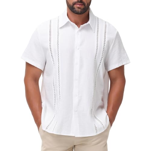 Lista de Camisas Caballero del mes. 46 CHUCI - Camisa Hombre para Playa, Camisas Guayabera, Ligera de Manga Corta con Botones para Hombre Camisas, Casuales Camisa Informal para Playa y Vacaciones (Mediano, Blanco)
