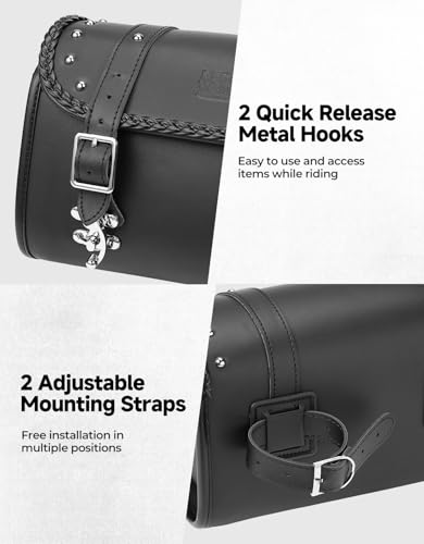 Image of KEMIMOTO Motorcycle Fork Tool Bag 4-5L Expandable with Metal Quick-release Hook, PU Leather Adjustable Capacity Universal Saddlebag for Front Fork Handlebar Sissybar Storage Pouch Motorcycle Roll Bag