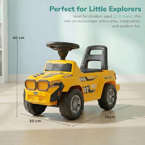 Image of Baybee Nitro Ride on Cars for Kids | Baby Push Ride ons Toys Car with Music & LED Light | Portable Ride on Jeep with High Backrest & Toy Storage | Outdoor Kids Cars for 1 to 3 Years Boy Girl (Yellow)