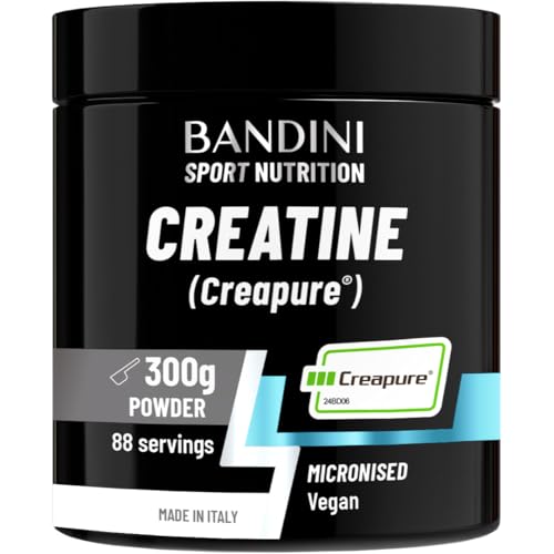 Bandini Creatine CREAPURE Pure Powder Monohydrate - 300g for 88 Servings - 100% Vegan - Pure and Clean Creapure Supplement for Sport Gym Strength & Pre Workout - No fillers - for ATP and Recovery