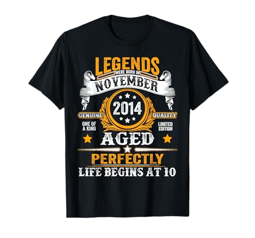 Legends born in november 2014 vintage 10th birthday boy girl t-shirt
