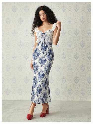 Image of GORGLITTER Women's Lace Floral Tea Party Vintage Maxi Dress Summer Graduation Cocktail Wedding Guest Fishtail Sundress