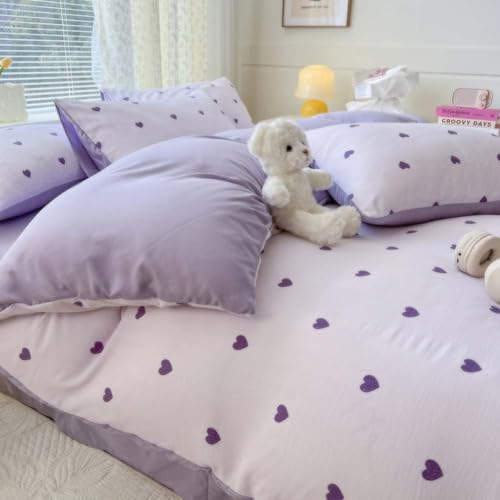 Image of Nayoroom Purple Heart Duvet Cover Queen Size Cute Hearts Coquette Bedding Set Kids Girls Heart-Shaped Comforter Cover with Zipper Closure Soft Breathable Microfiber