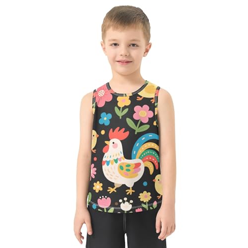 JUNZAN Rooster Chicken Tank Top for Boys Sleeveless Toddler Vest Athletic Shirt for Outdoor Beach Fitness Work Out 3T2