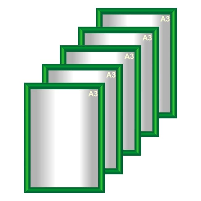 Snap Poster Frames | Certificate Photo Display | Clip Poster Holders for Retail And Advertising Displays | Notice Sign Board Frame for Walls (Green Colour) (5, A3 (297 x 420mm))