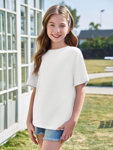 Image of Haloumoning Girls Short Sleeve T-Shirts | Kids, Summer,Girls shirts,Oversized t shirts,Girls T-Shirts,Oversized Tops, Casual Crewneck, Basic Tees 5-14Y