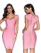 meilun Women's Rayon Sexy Short Sleeve Square Neck Bandage Dress Medium Pink