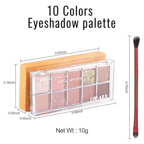 Image of Erinde 10 Color Eyeshadow Palette Makeup - Matte Shimmer Glitter Eye Shadow, Ultra-Blendable, High Pigmented, Naturing-Looking, Neutral Nude Eyeshadow Palette with Professional Brush, Warm Sunshine