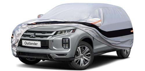 Image of Holhtly Car Cover Custom Fit for Mitsubishi Outlander, Car Covers for Automobiles All Weather Waterproof Sun Snow Rain Wind Dust Protection, Outdoor Car Cover Gray & Black