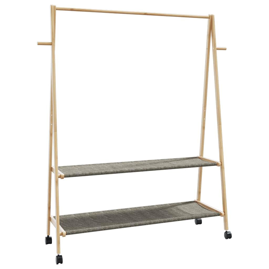 Kleiderständer Bambus mit Ablagen und Rollen 132x45,5x155,5 cm freistehend faltbar platzsparend stabil mit Kleiderstange Haken Garderobenständer für Schlafzimmer Flur Wohnzimmer