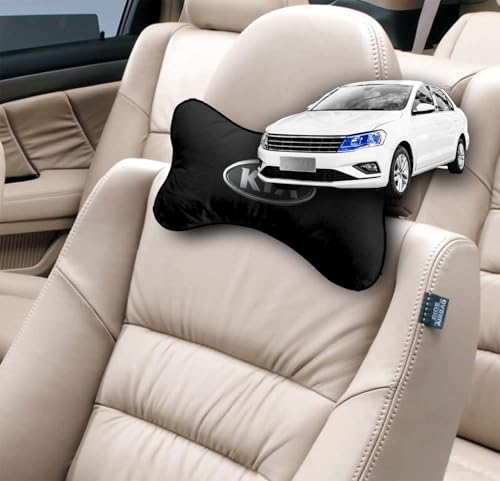 Image of Car Company Logo Neck Headrest Pillow Compatible with All Kia Model Pain Relief, Cervical Neck Support Pillow, 22 x 16 cm, 2 Pieces, Black