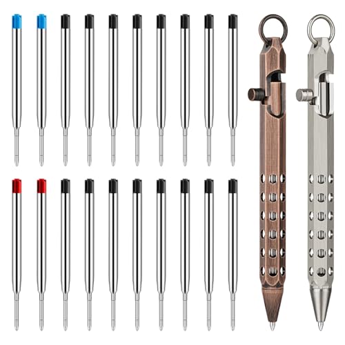 Image of Origin-Joy 2 Pack Bolt Action Pen Set, Six Edge Solid Brass EDC Pocket Tactical Pen With 20 Ballpoint Refills (Red Bronze & Nickel Gray)