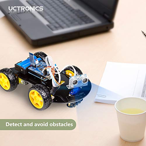 UCTRONICS Smart Bluetooth Robot Car Kit - Board for Arduino UNO R3, Line Tracking, Ultrasonic Sensor, HC-05 Bluetooth, L239D Motor Shield, IR Remote Control, Mobile APP - Charger Included
