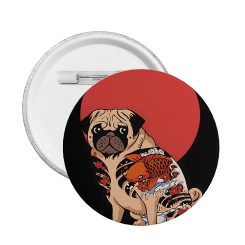 パグ 犬 浮世絵 和風 かわいい漫画ボタンバッジ 衣類バッグ装飾コスプレアクセサリー 安全ピン付きクラスメートギフト M