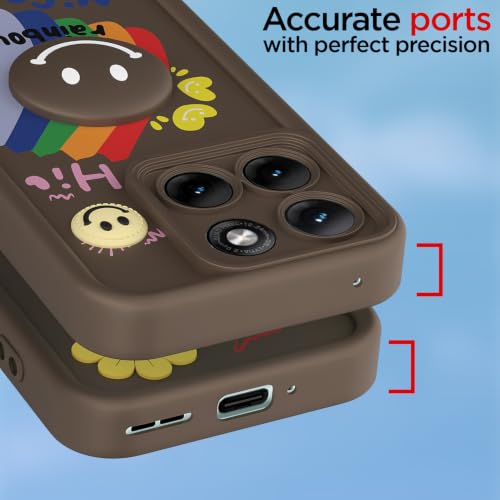 Image of Pikkme Back Cover for Motorola Moto Edge 70 Fusion 5G | Soft Silicone| Cute Rainbow Smile & 3D Cartoon Flower Design | Shockproof Raised Camera Protection Bumper Case (Brown)